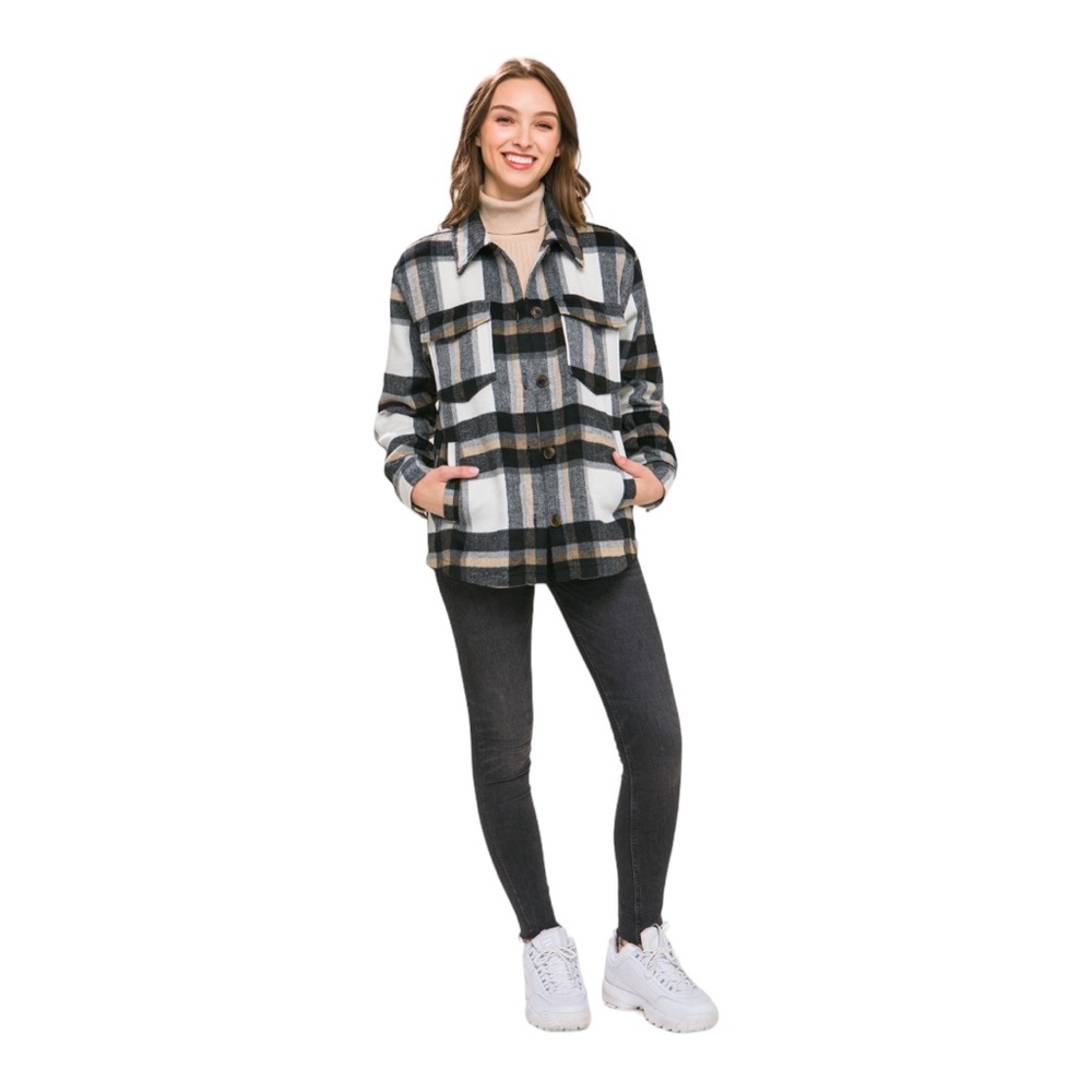 Love Tree Black and White Plaid Utility Jacket